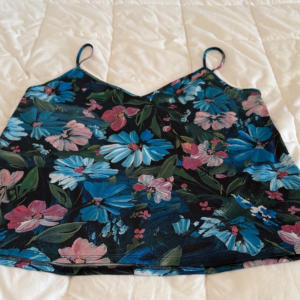 Floral Camisole with Blue and Pink Blooms